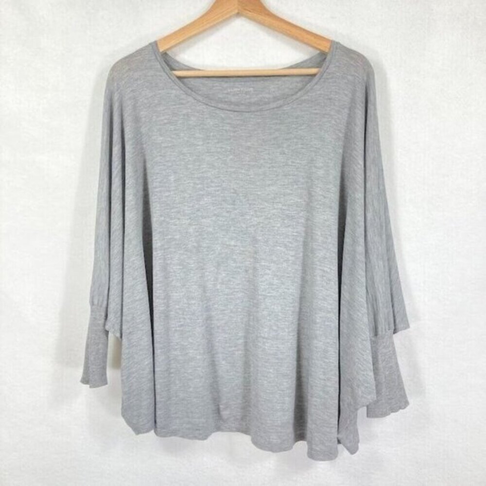 Eileen Fisher Gray Silk Cotton Boxy 3/4 Dolman Sleeve Oversized Scoop Neck Top M